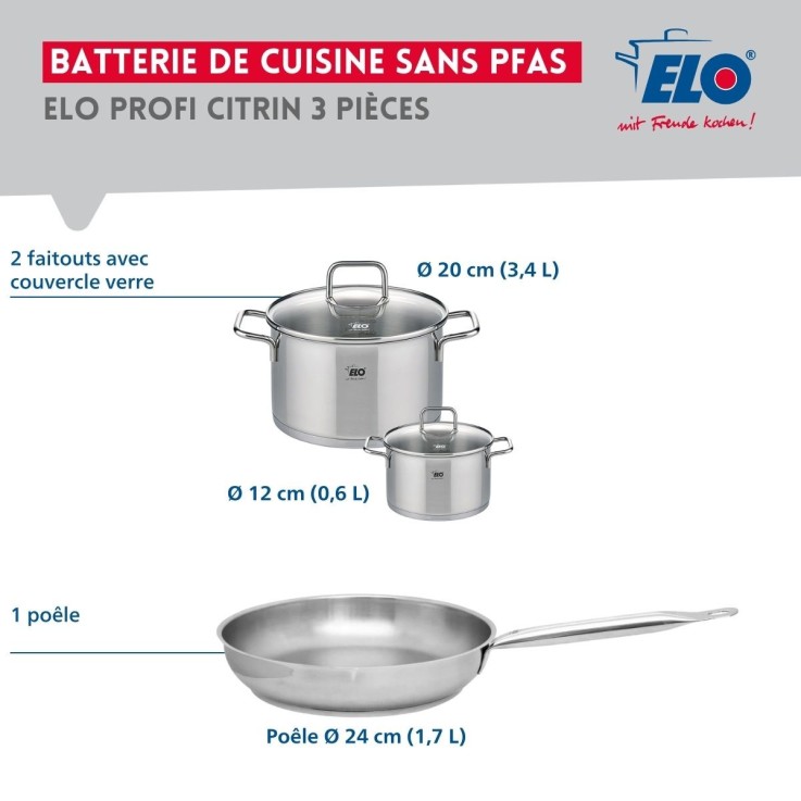 Batterie de cuisine Profi Citrin en inox - 12, 20 et 24 cm
