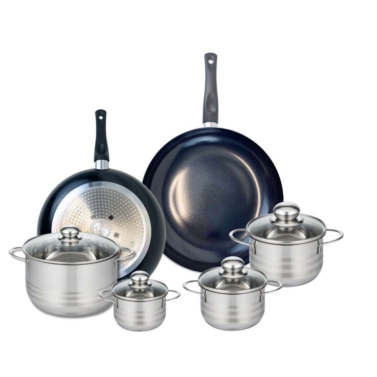 Batterie de cuisine Prima Brillant en aluminium et inox - 10 pièces - noir
