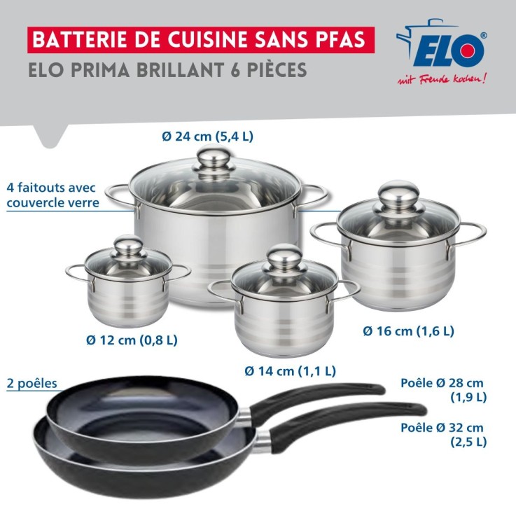 Batterie de cuisine Prima Brillant en aluminium et inox - 10 pièces - noir