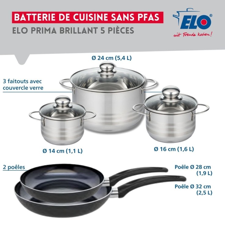 Batterie de cuisine Prima Brillant en aluminium et inox - 5 pièces - noir