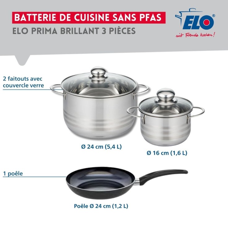 Batterie de cuisine Prima Brillant en aluminium et inox - 16 et 24 cm