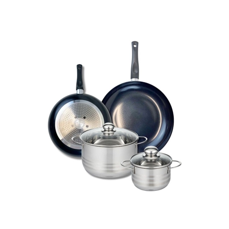 Batterie de cuisine Prima Brillant en aluminium et inox - 24/28/14/20 cm - noire