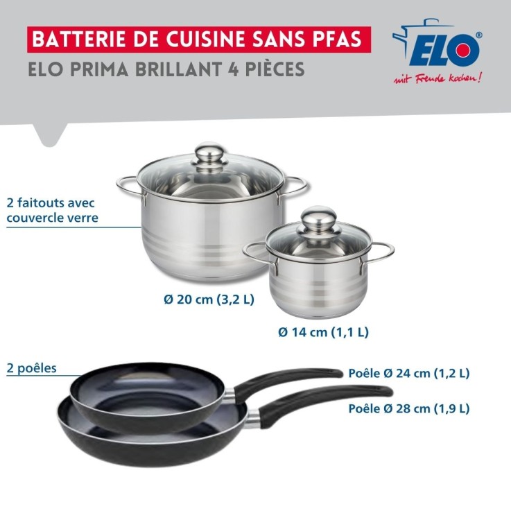 Batterie de cuisine Prima Brillant en aluminium et inox - 24/28/14/20 cm - noire