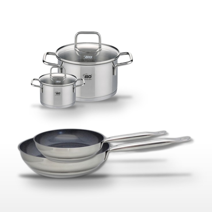 Batterie de cuisine Profi Therm Platinum en inox - poêles 24/28 cm - faitouts 12/20 cm