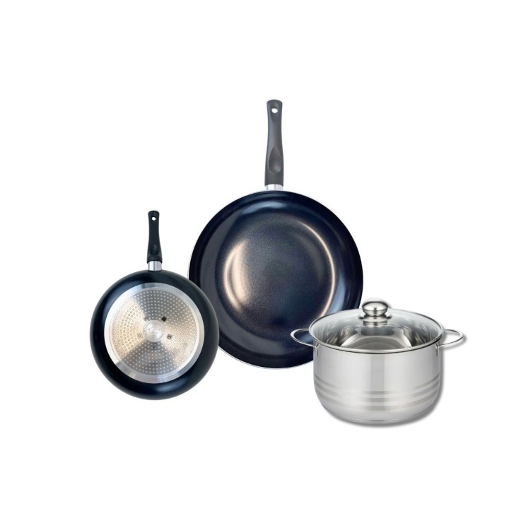 Batterie de cuisine Prima Brillant en aluminium et inox - 20/28 cm - noir