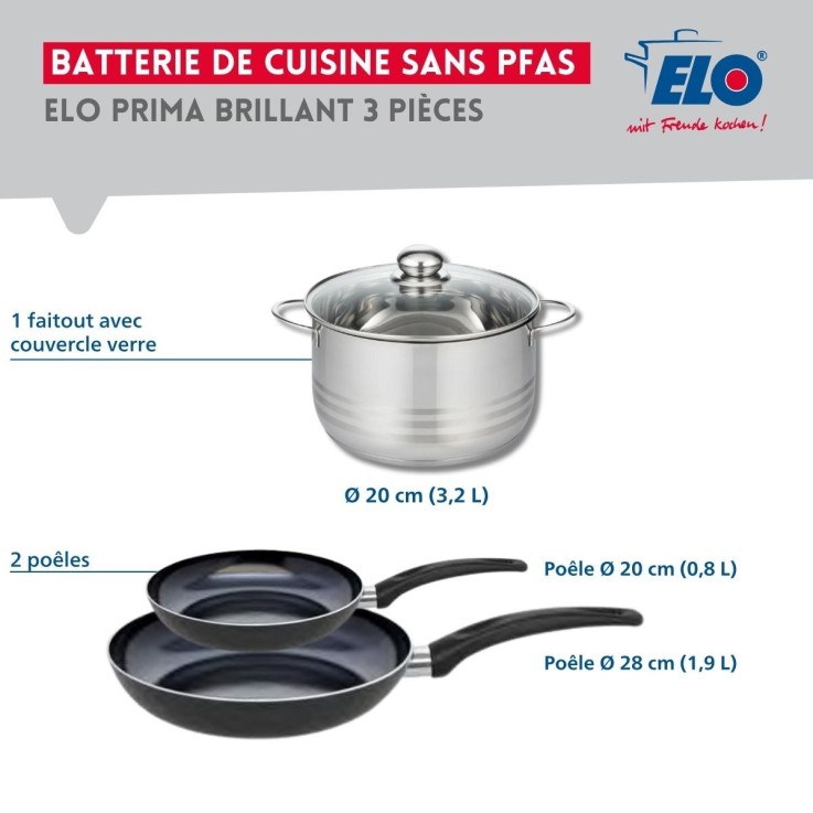 Batterie de cuisine Prima Brillant en aluminium et inox - 20/28 cm - noir