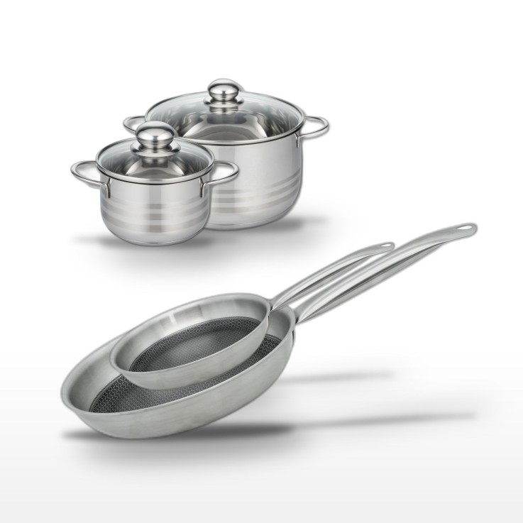Batterie de cuisine Relief Solution en inox - 24/28 cm - 16/20 cm - noire