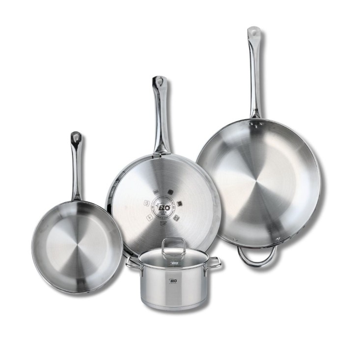 Batterie de cuisine Profi Citrin en inox - poêles 24, 28 et 32 cm - faitout 16 cm