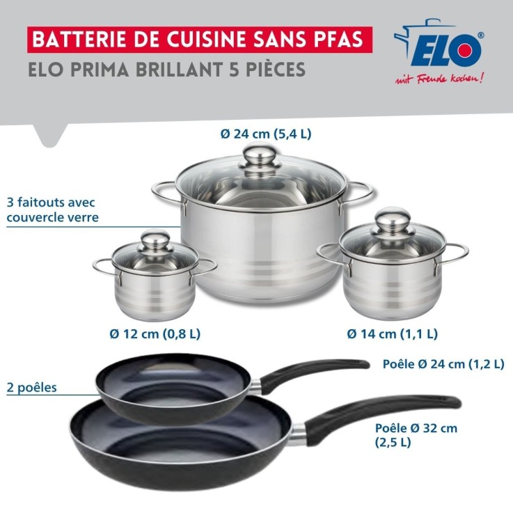 Batterie de cuisine Prima Brillant en aluminium et inox - 5 pièces - noire