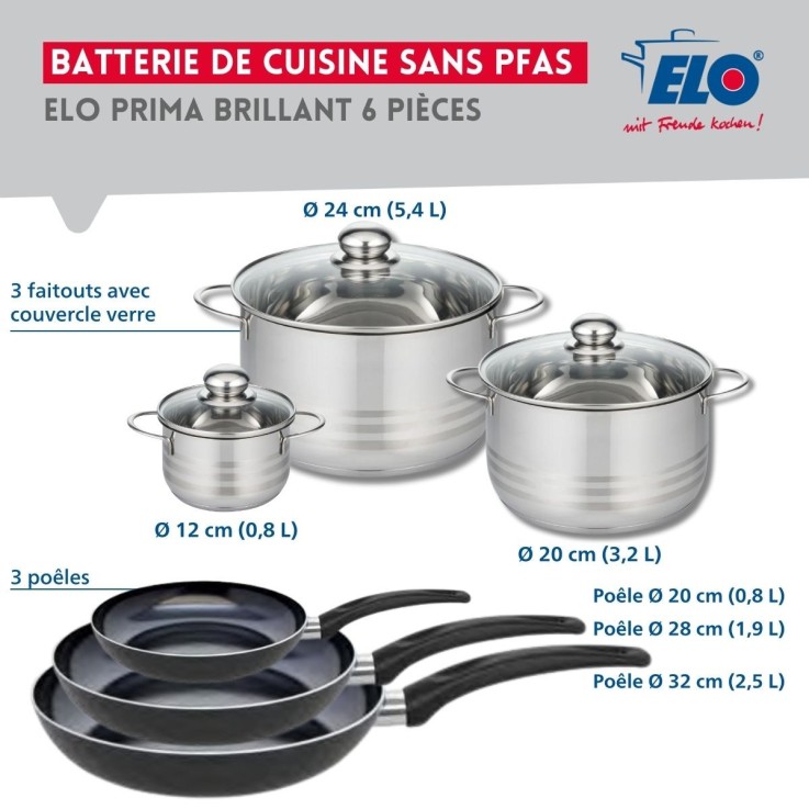 Batterie de cuisine Prima Brillant en aluminium et inox - 6 pièces