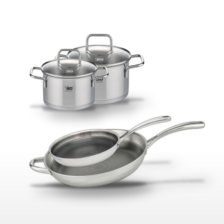 Lot de poêles et faitouts Relief Evolution en inox