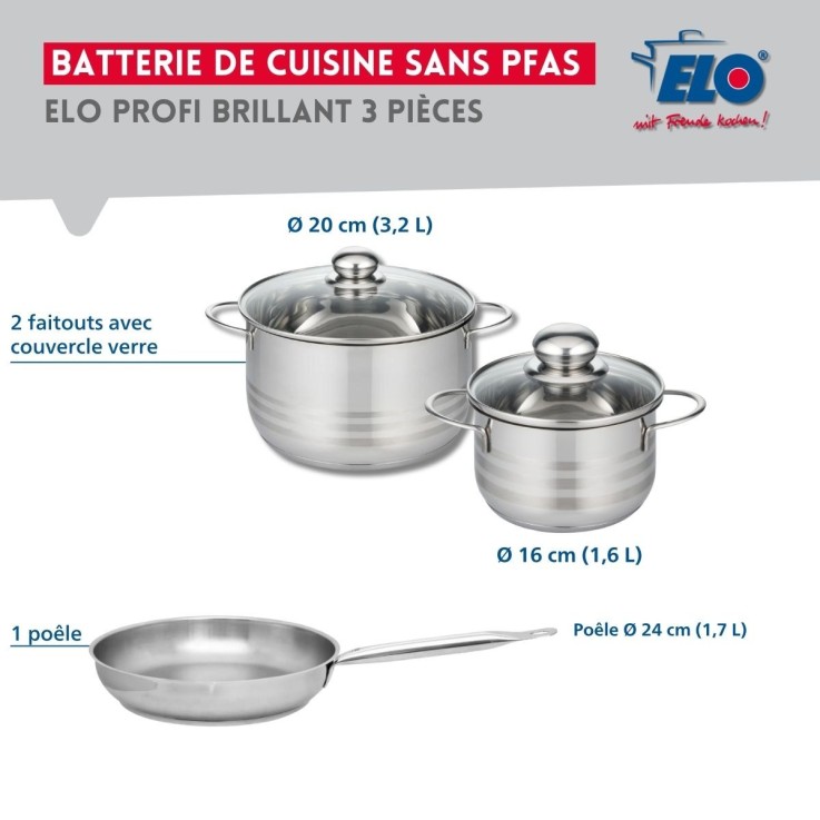 Batterie de cuisine Profi Therm Brillant en inox - 16/20/24 cm