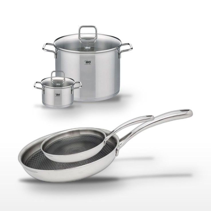 Batterie de cuisine Relief Evolution en inox et verre - 24/28/16/26 cm
