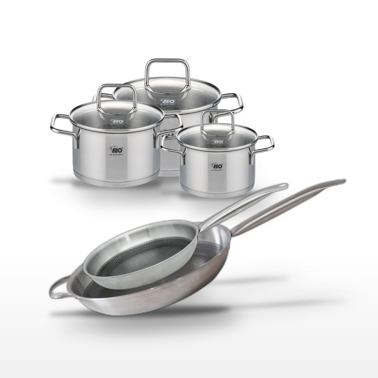 Batterie de cuisine Relief Solution en inox - 28/32 cm, 12/14/16 cm - grise