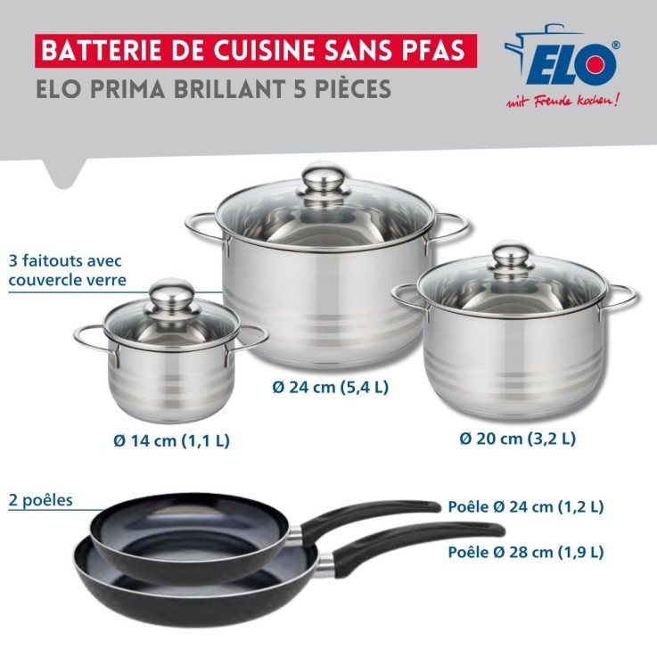 Batterie de cuisine Prima Brillant en aluminium et inox - 14 à 28 cm