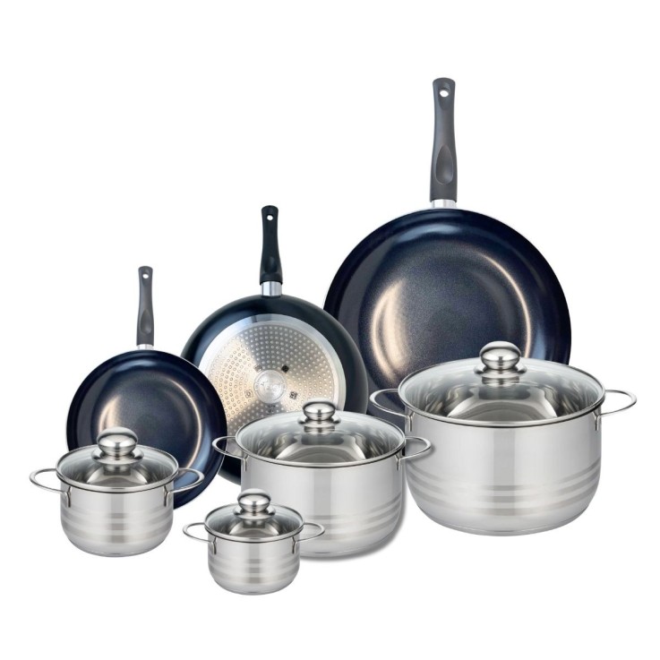 Batterie de cuisine Prima Brillant en aluminium et inox - 7 pièces - noire