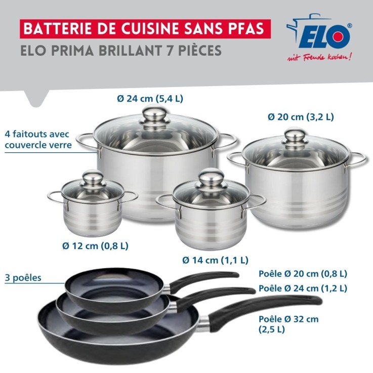 Batterie de cuisine Prima Brillant en aluminium et inox - 7 pièces - noire