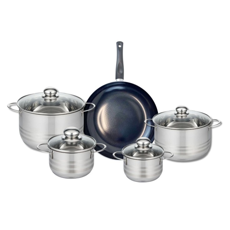Batterie de cuisine Prima Brillant en aluminium et inox - 6 pièces - noir