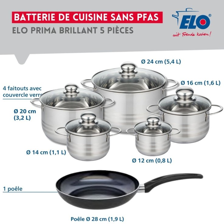 Batterie de cuisine Prima Brillant en aluminium et inox - 6 pièces - noir