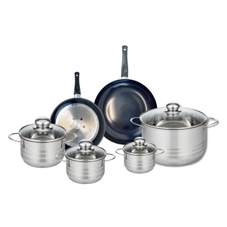 Batterie de cuisine Prima Brillant en aluminium et inox - 6 pièces - noir