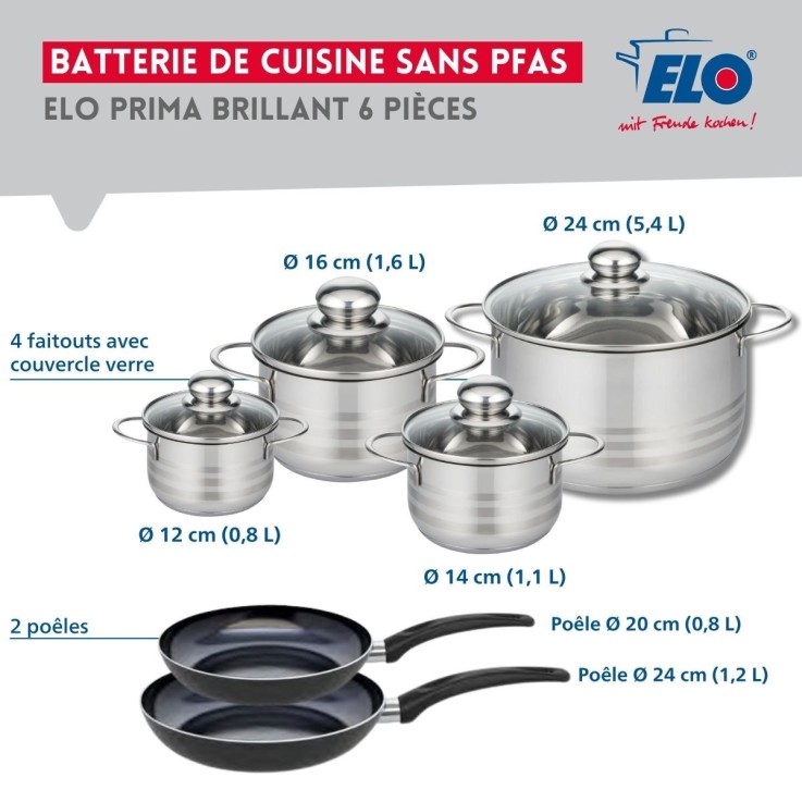Batterie de cuisine Prima Brillant en aluminium et inox - 6 pièces - noir
