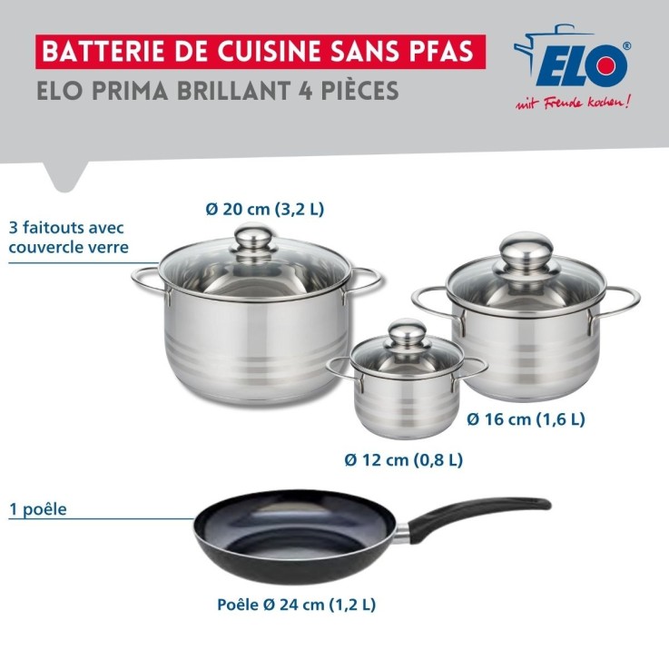 Batterie de cuisine Prima Brillant en aluminium et inox - 7 pièces