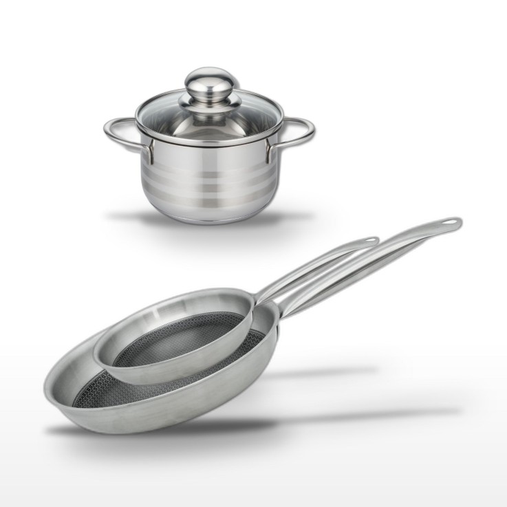 Batterie de cuisine Relief Solution en inox - 24/28 cm et 16 cm