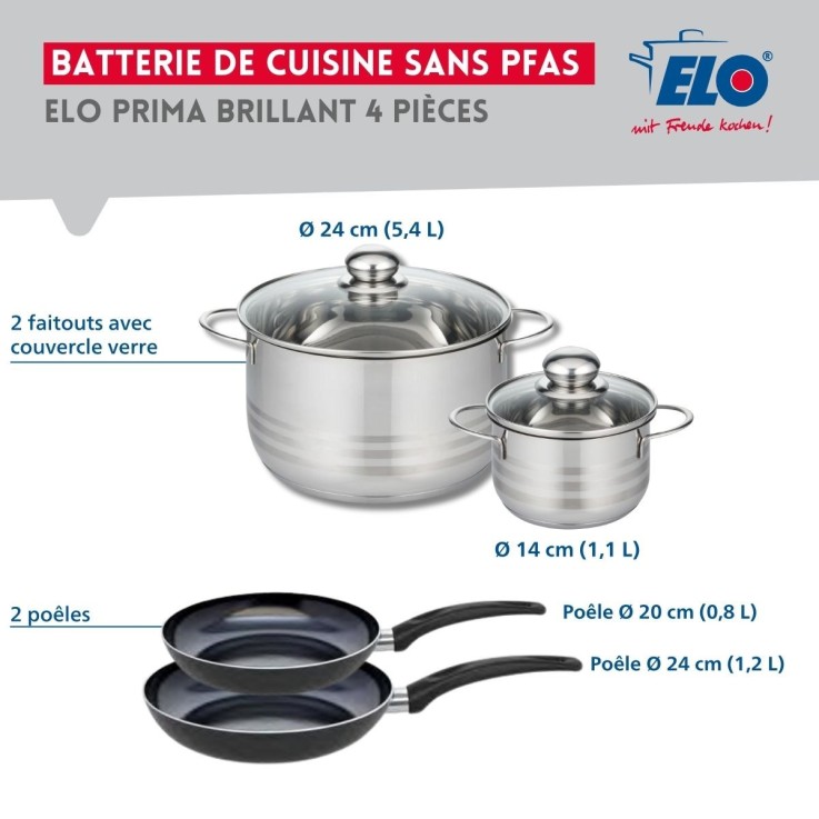 Batterie de cuisine Prima Brillant en aluminium et inox - 4 pièces - noire