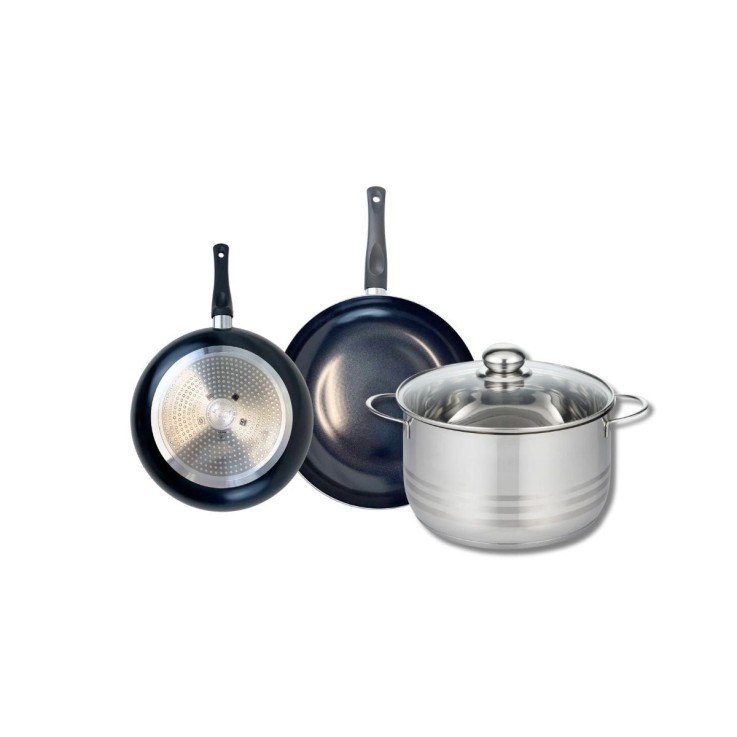 Batterie de cuisine Prima Brillant en aluminium et inox - 20/24 cm - noire