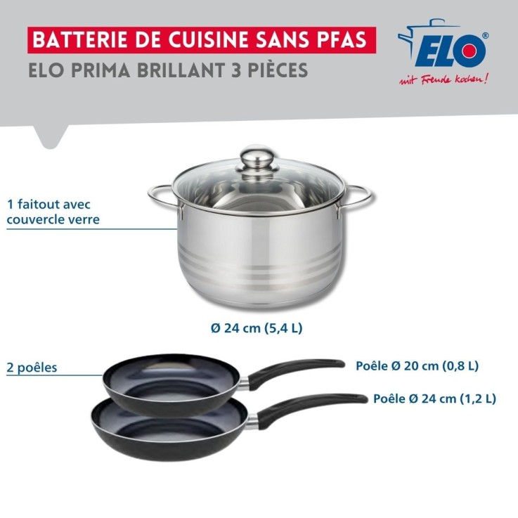 Batterie de cuisine Prima Brillant en aluminium et inox - 20/24 cm - noire