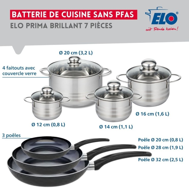 Batterie de cuisine Prima Brillant en aluminium et inox - ensemble 7 pièces