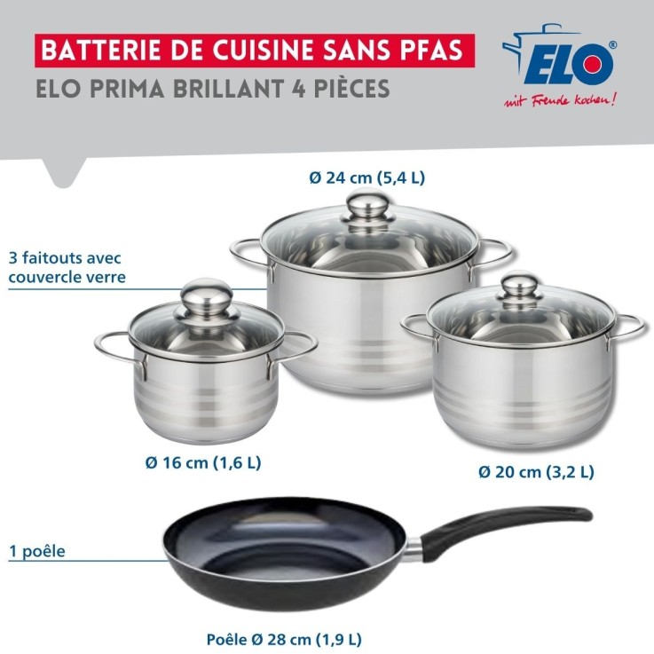 Batterie de cuisine Prima Brillant en aluminium et inox - 16, 20, 24 et 28 cm