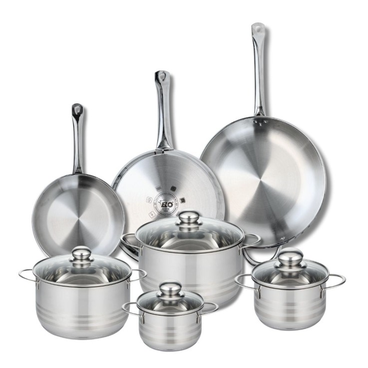 Batterie de cuisine Profi Brillant en inox - 3 poêles et 4 faitouts