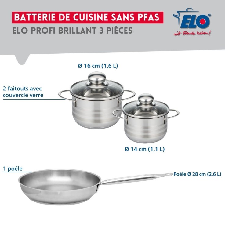 Batterie de cuisine Profi Brillant en inox - 28, 14 et 16 cm