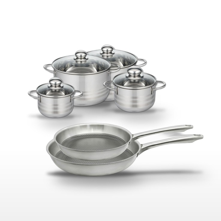 Batterie de cuisine Relief Passion en inox - 2 poêles et 4 faitouts