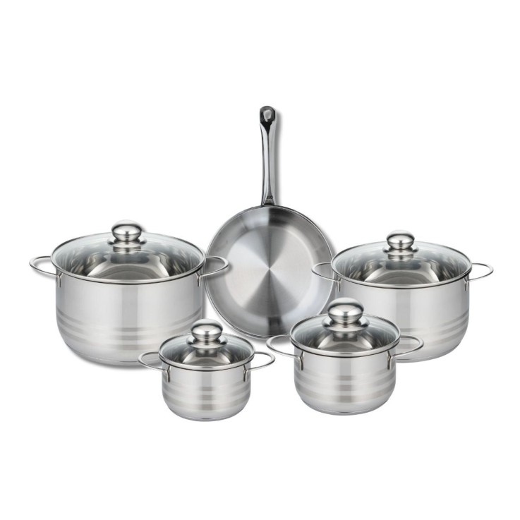 Batterie de cuisine Profi Brillant en inox - 1 poêle, 4 faitouts - gris