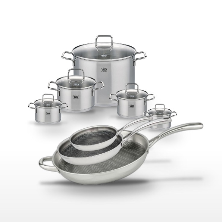 Lot de 3 poêles Relief Evolution et 5 faitouts Citrin en inox
