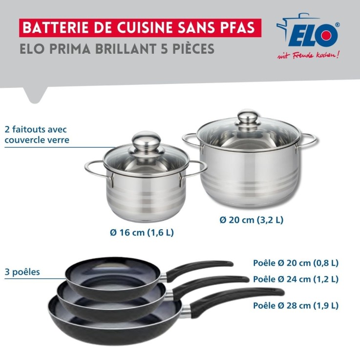 Batterie de cuisine Prima Brillant en aluminium revêtu et inox - 16, 20, 24 et 28 cm - noire