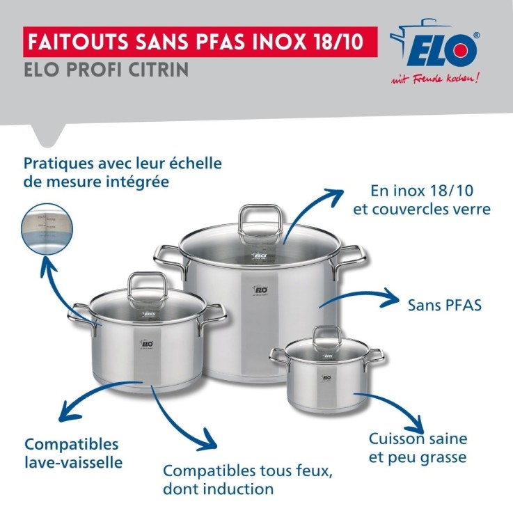 Batterie de cuisine Profi Citrin en inox - 24/28 cm - 14/20/26 cm