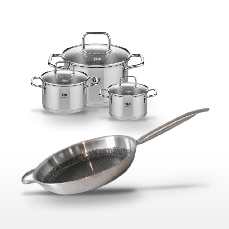 Batterie de cuisine Relief Solution en inox - poêle 32 cm - 3 faitouts