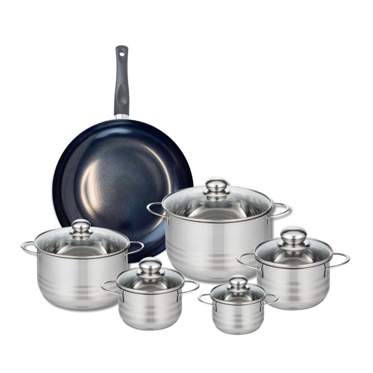 Batterie de cuisine Prima Brillant en aluminium et inox - 6 pièces - noir