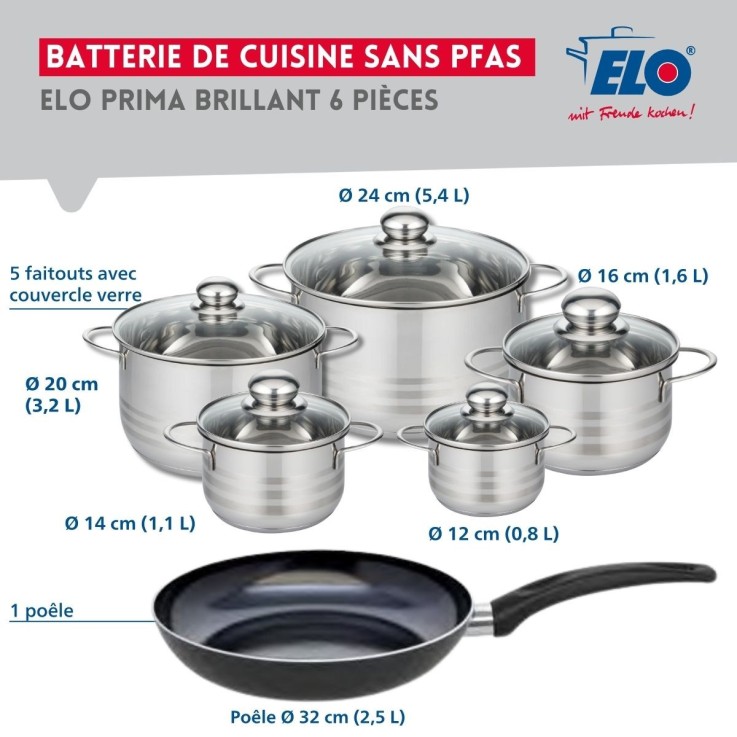 Batterie de cuisine Prima Brillant en aluminium et inox - 6 pièces - noir