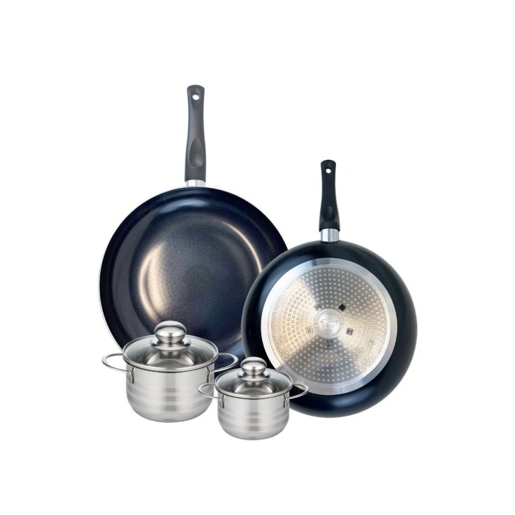 Batterie de cuisine Prima Brillant en aluminium et inox - 12, 14, 28 et 32 cm - noire