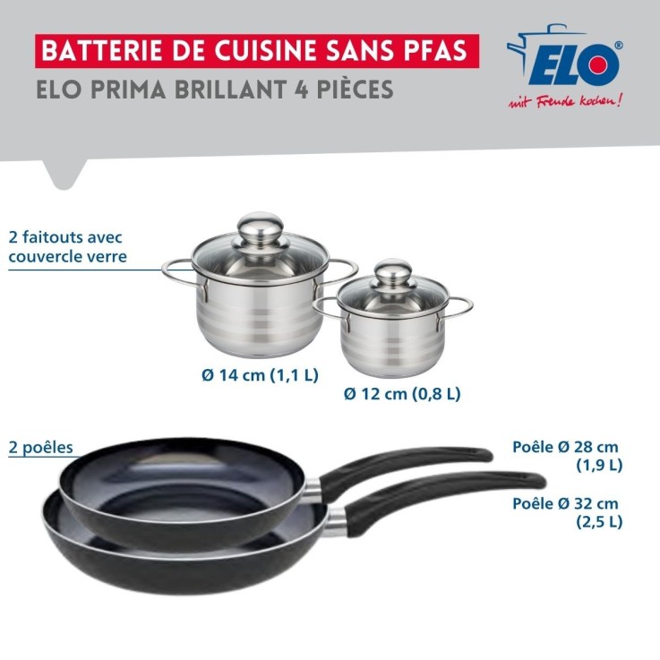 Batterie de cuisine Prima Brillant en aluminium et inox - 12, 14, 28 et 32 cm - noire