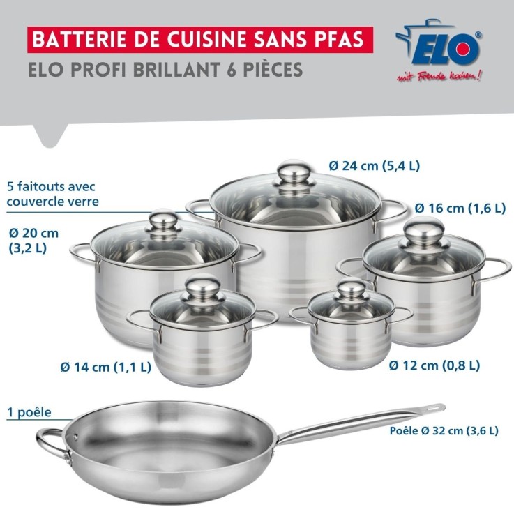 Batterie de cuisine Profi Brillant en inox - 6 pièces