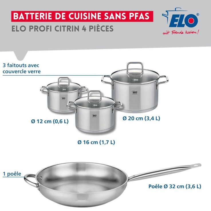 Batterie de cuisine Profi Citrin en inox - 12, 16, 20 et 32 cm