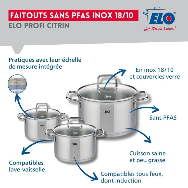 Batterie de cuisine Profi Citrin en inox - 12, 16, 20 et 32 cm