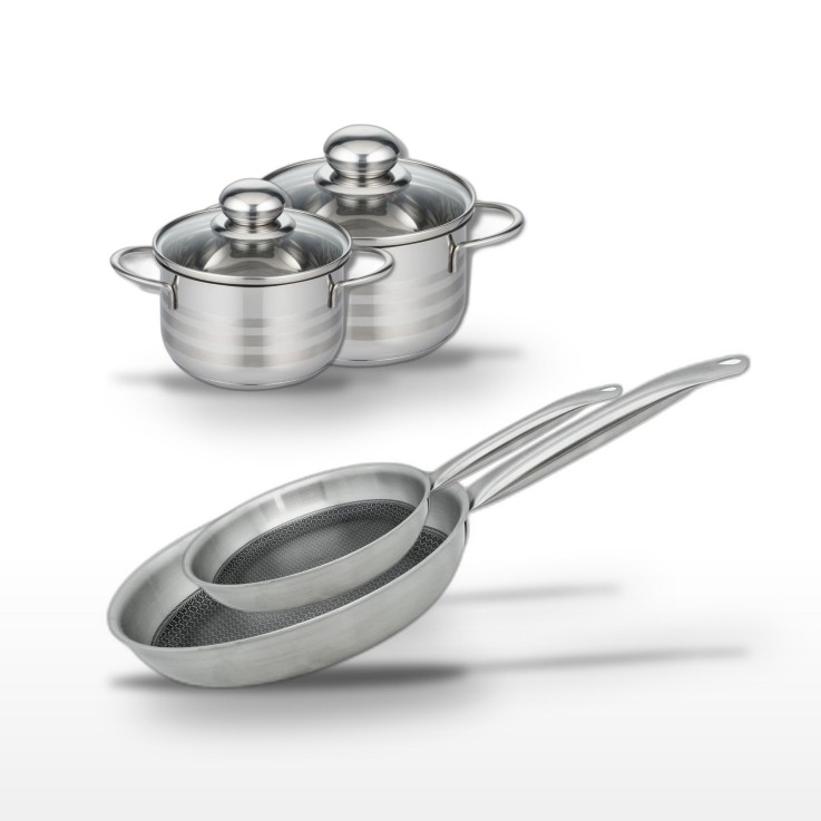 Batterie de cuisine Relief Solution en inox - 24/28 cm et 14/16 cm