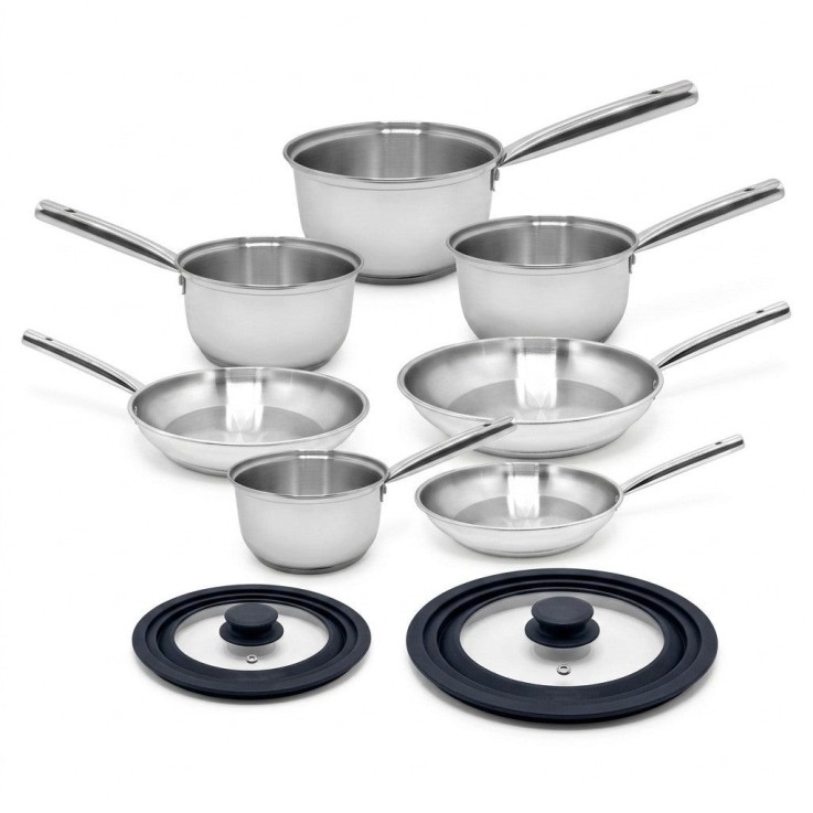 Batterie de cuisine Rhona en inox - casseroles 16/18/20/22 cm - poêles 20/24/28 cm