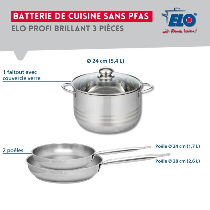 Batterie de cuisine Profi Brillant en inox - 24 et 28 cm - gris